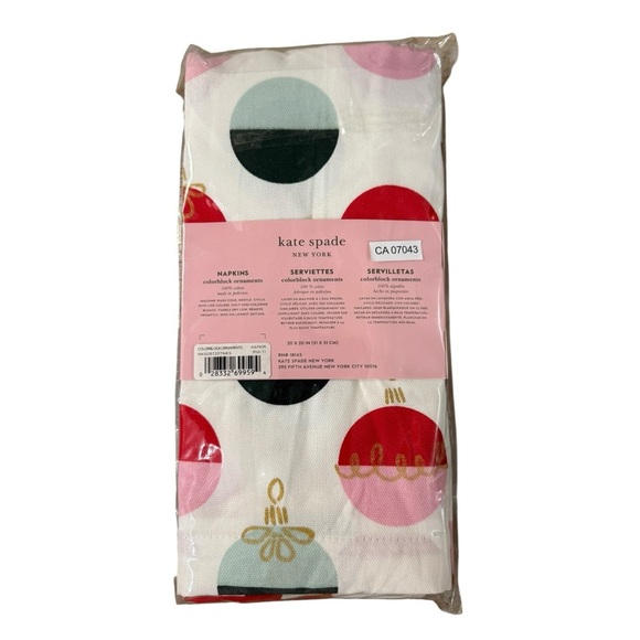Kate Spade Colourblock Ornaments Set of 4 Napkins Cotton Holiday Christmas - Picture 2 of 6